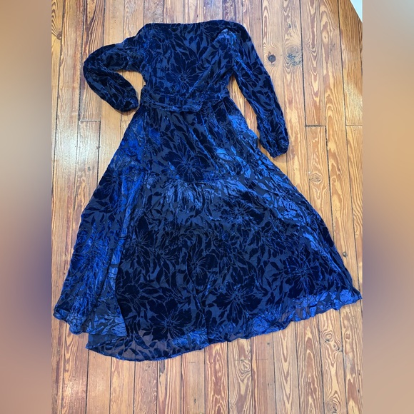 NWT Anthropologie Whimsigoth Boho Velvet Floral Wrap Maxi Dress - Blue - Picture 5 of 7